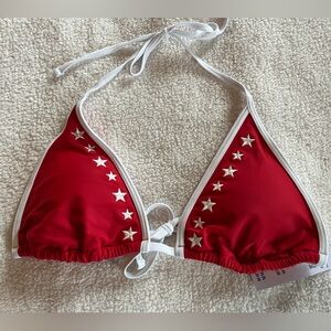 Hollister Red Star-Embellished Bikini Top with White Trim Women’s Size Small